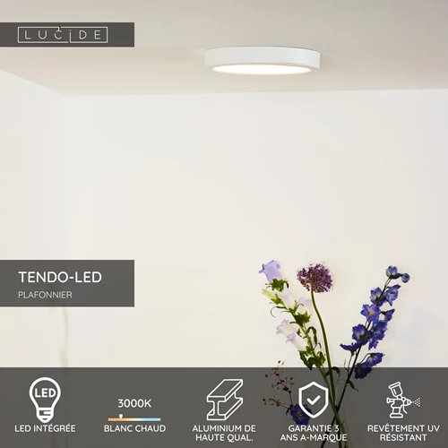 Lucide TENDO-LED - Plafonnier - Ø 22 cm - LED - 1x18W 3000K - Blanc - USP